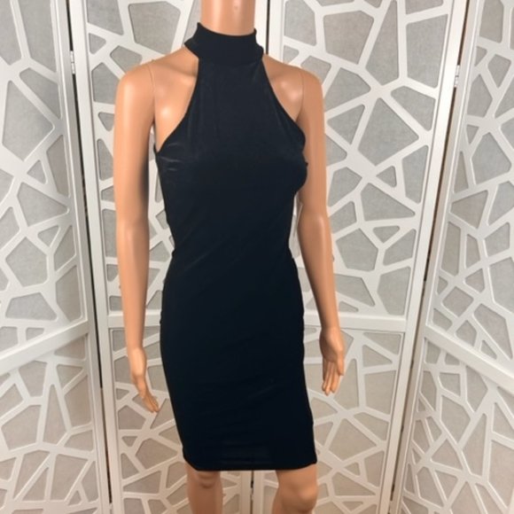 Dresses & Skirts - Black Mini Dress High Neck Sleeveless Velvet Like Bodycon